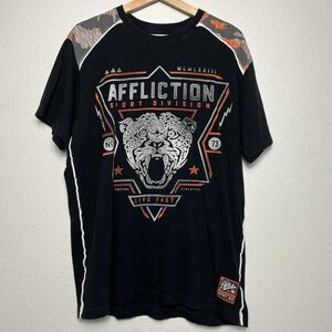 Affliction Sport Division T-Shirt Mens XL Black Orange Leopard Tactical Graphic